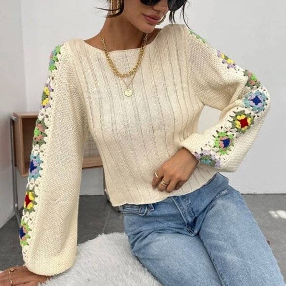 Crochet Floral Detailed Knit sweater top - Picture 5 of 5